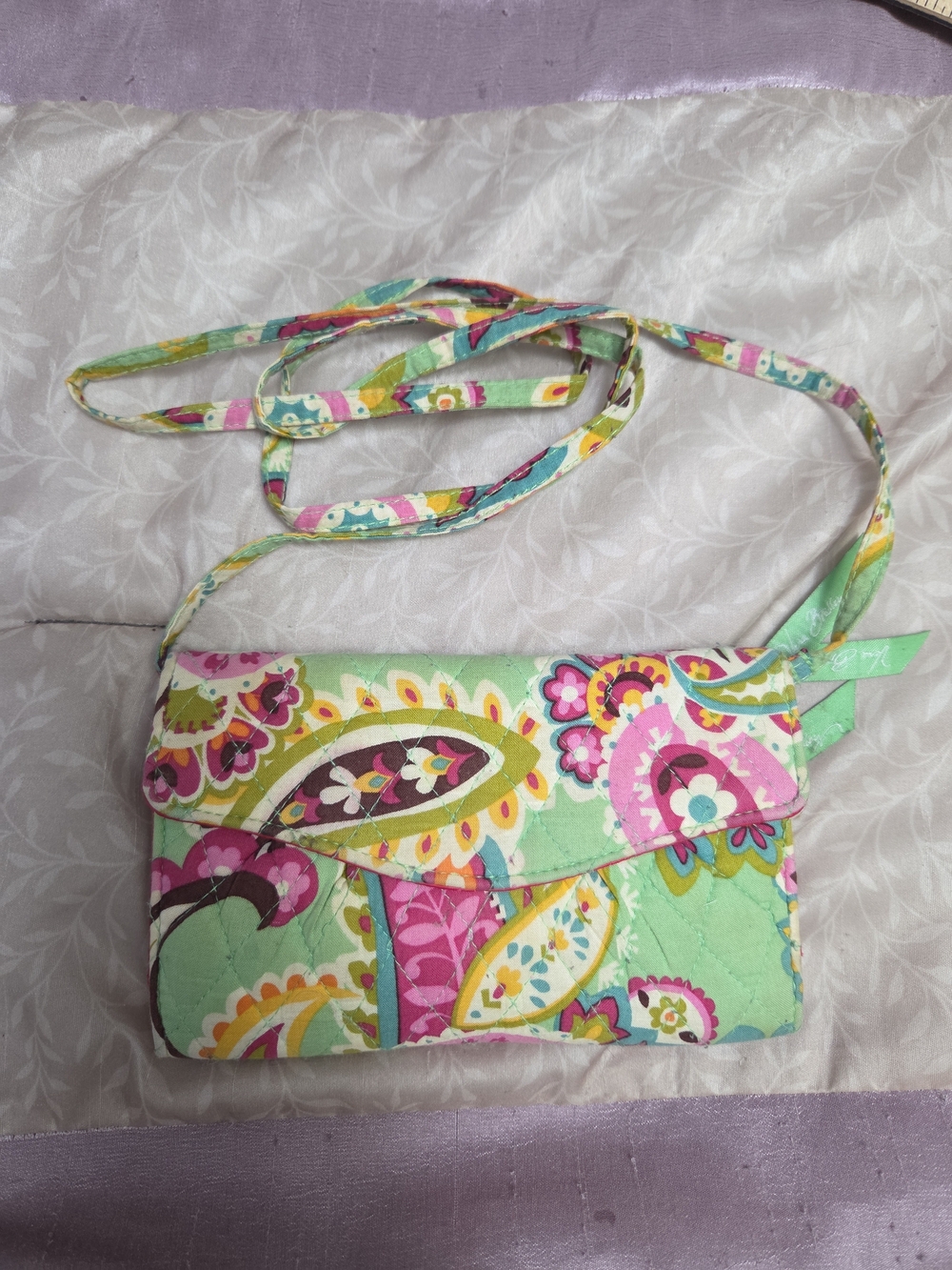 Vera Bradley Tutti Frutti Mint Green & Pink Paisley Quilted Crossbody